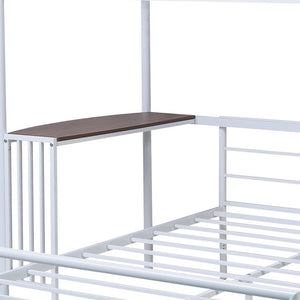 Homeroots White Twin Over Full Size Metal Bunk Bed With Desk  Steel 403898