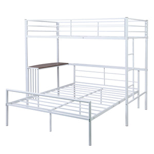 Homeroots White Twin Over Full Size Metal Bunk Bed With Desk  Steel 403898
