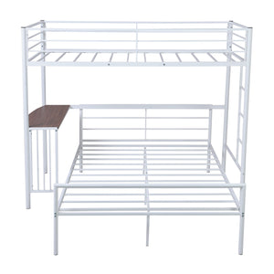 Homeroots White Twin Over Full Size Metal Bunk Bed With Desk  Steel 403898