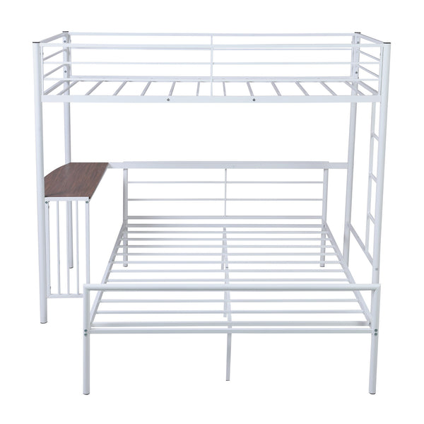 Homeroots White Twin Over Full Size Metal Bunk Bed With Desk  Steel 403898