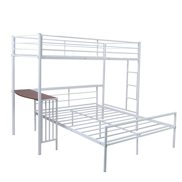 Homeroots White Twin Over Full Size Metal Bunk Bed With Desk  Steel 403898