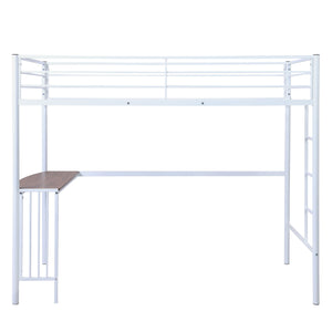 Homeroots White Twin Over Full Size Metal Bunk Bed With Desk  Steel 403898