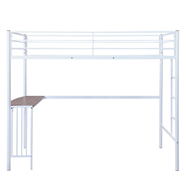 Homeroots White Twin Over Full Size Metal Bunk Bed With Desk  Steel 403898