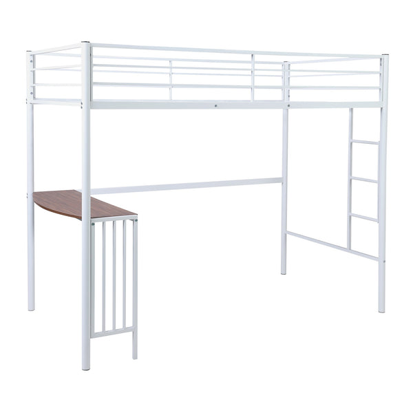 Homeroots White Twin Over Full Size Metal Bunk Bed With Desk  Steel 403898