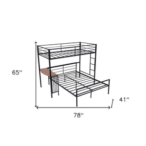 Homeroots Black Twin Over Full Size Metal Bunk Bed With Desk  Steel 403899