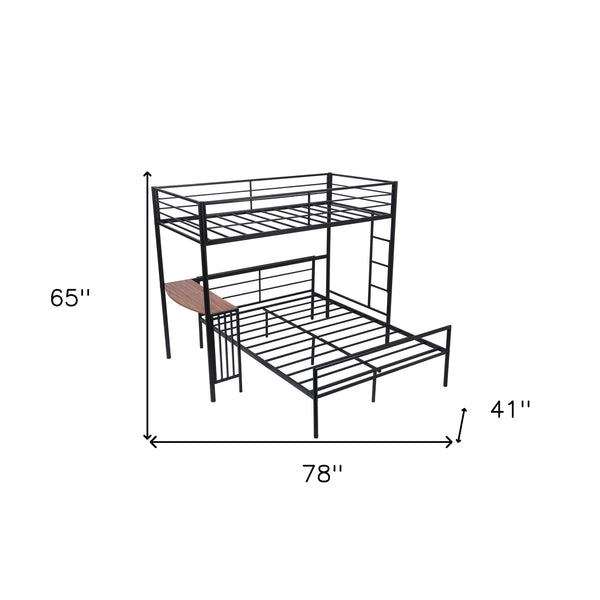 Homeroots Black Twin Over Full Size Metal Bunk Bed With Desk  Steel 403899