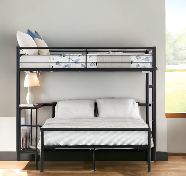 Homeroots Black Twin Over Full Size Metal Bunk Bed With Desk  Steel 403899