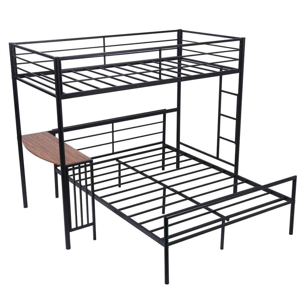 Homeroots Black Twin Over Full Size Metal Bunk Bed With Desk  Steel 403899