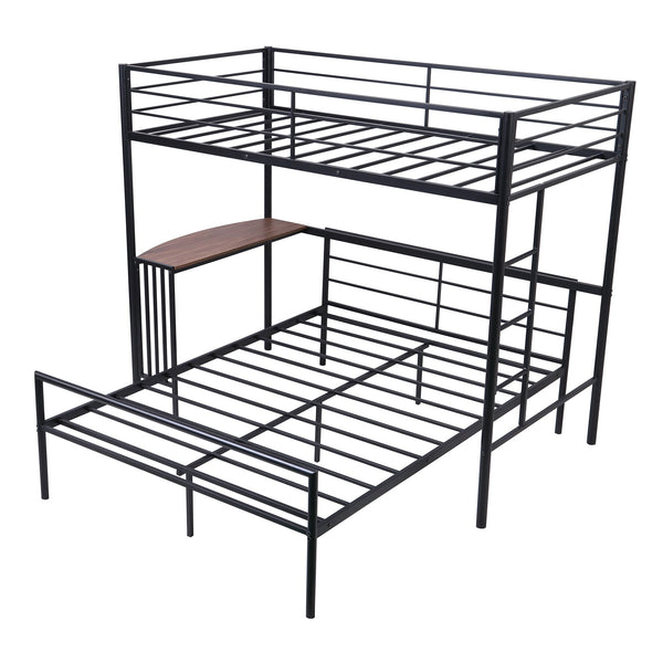 Homeroots Black Twin Over Full Size Metal Bunk Bed With Desk  Steel 403899