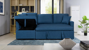 English Elm Sorrelle Linen Sleeper Sectional with Reversible Chaise and Hidden Storage Compartment Blue B2749S00039