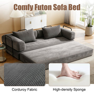 English Elm 78 Inch Corduroy Convertible Sofa Sleeper Futon with Foldable Armrests for Studio Rooms Dark Gray W5385P455030