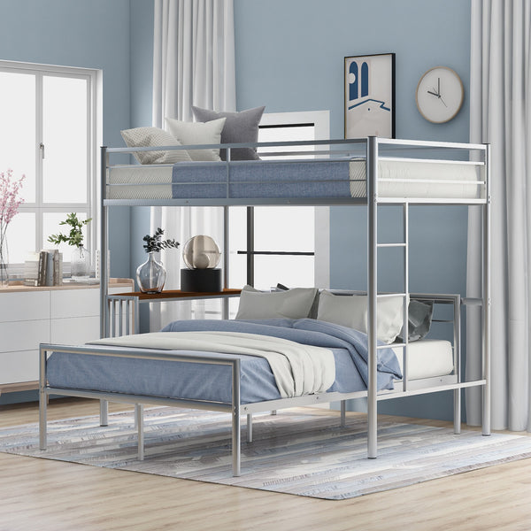 Homeroots Silver Twin Over Full Size Metal Bunk Bed With Desk  Steel 403900