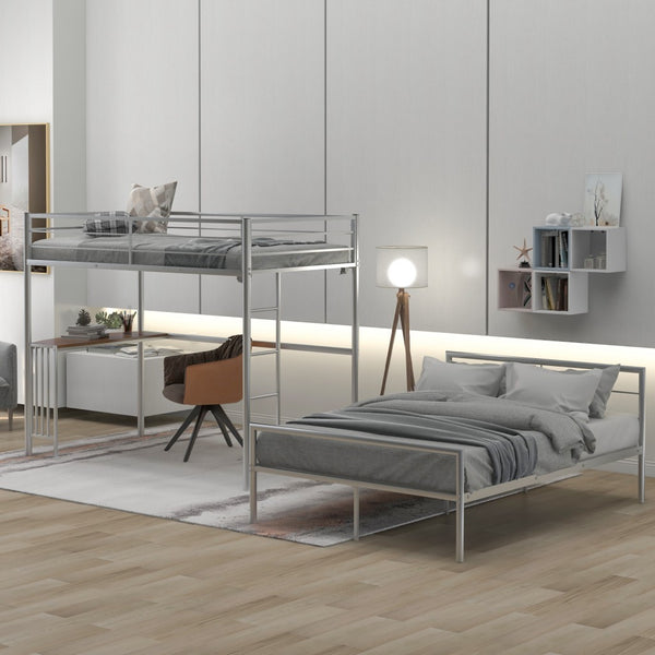 Homeroots Silver Twin Over Full Size Metal Bunk Bed With Desk  Steel 403900