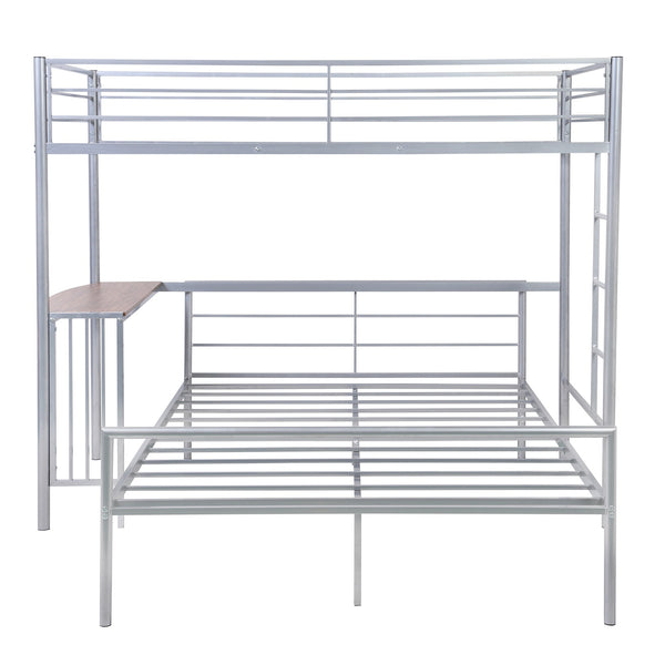 Homeroots Silver Twin Over Full Size Metal Bunk Bed With Desk  Steel 403900