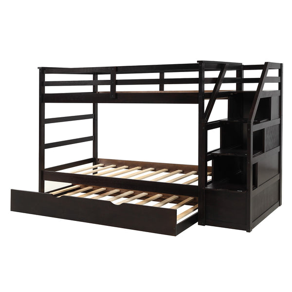 Homeroots Brown Twin Over Twin Bunk Bed With Trundle  Manufactured Wood And Solid Wood 403902