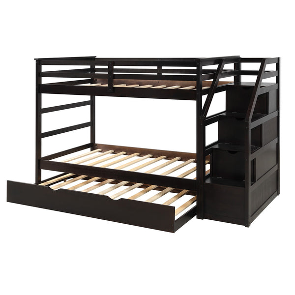 Homeroots Brown Twin Over Twin Bunk Bed With Trundle  Manufactured Wood And Solid Wood 403902