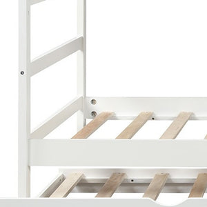 Homeroots White Twin Over Twin Bunk Bed With Trundle  Manufactured Wood And Solid Wood 403907
