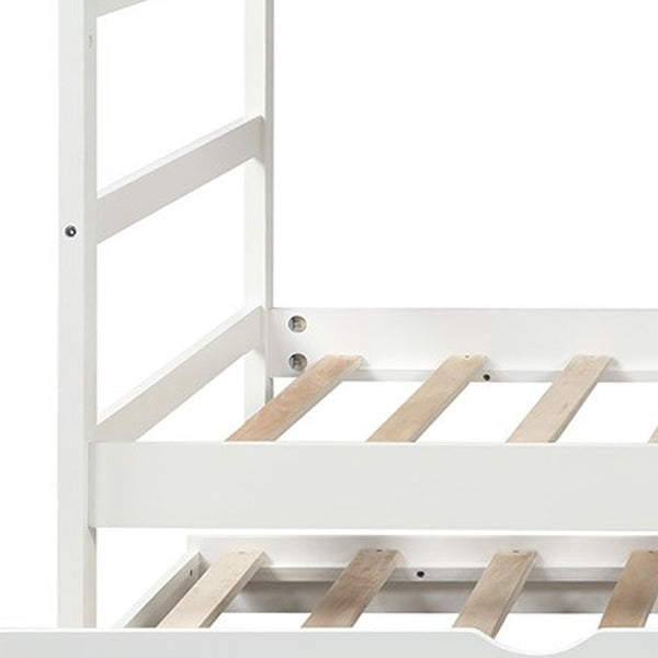 Homeroots White Twin Over Twin Bunk Bed With Trundle  Manufactured Wood And Solid Wood 403907