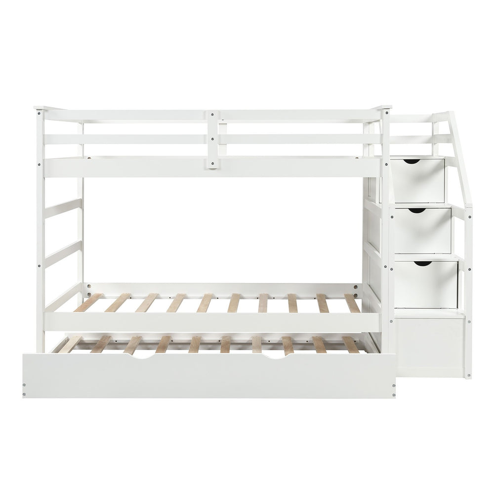 Homeroots White Twin Over Twin Bunk Bed With Trundle  Manufactured Wood And Solid Wood 403907