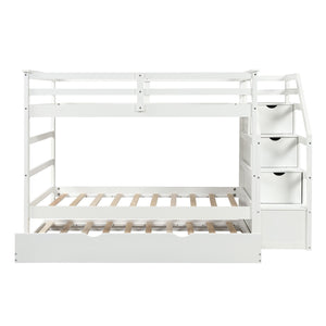 Homeroots White Twin Over Twin Bunk Bed With Trundle  Manufactured Wood And Solid Wood 403907