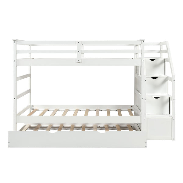 Homeroots White Twin Over Twin Bunk Bed With Trundle  Manufactured Wood And Solid Wood 403907