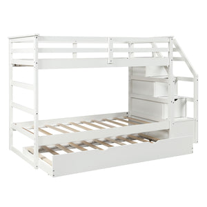 Homeroots White Twin Over Twin Bunk Bed With Trundle  Manufactured Wood And Solid Wood 403907