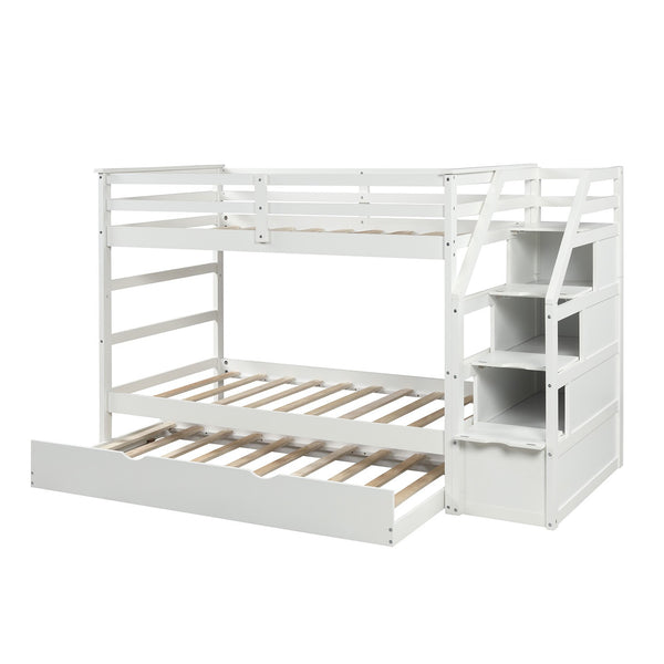 Homeroots White Twin Over Twin Bunk Bed With Trundle  Manufactured Wood And Solid Wood 403907