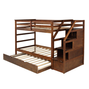 Homeroots Walnut Twin Over Twin Bunk Bed With Trundle  Manufactured Wood And Solid Wood 403908