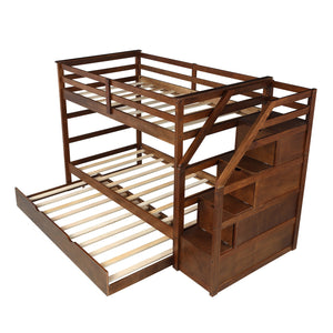 Homeroots Walnut Twin Over Twin Bunk Bed With Trundle  Manufactured Wood And Solid Wood 403908