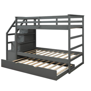 Homeroots Gray Twin Over Twin Bunk Bed With Trundle  Manufactured Wood And Solid Wood 403909