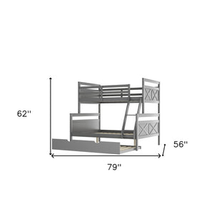 Homeroots Gray Twin Over Full Size Bunk Bed With Trundle  Manufactured Wood And Solid Wood 403910
