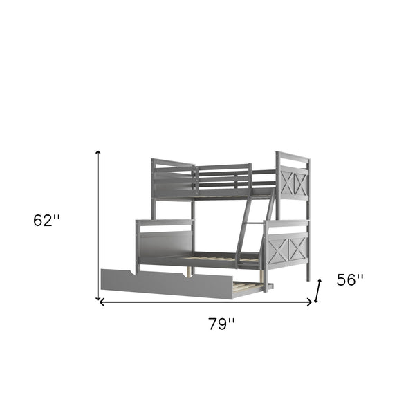 Homeroots Gray Twin Over Full Size Bunk Bed With Trundle  Manufactured Wood And Solid Wood 403910
