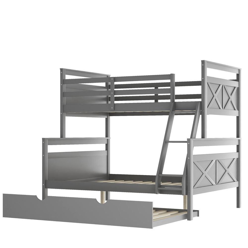Homeroots Gray Twin Over Full Size Bunk Bed With Trundle  Manufactured Wood And Solid Wood 403910