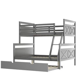 Homeroots Gray Twin Over Full Size Bunk Bed With Trundle  Manufactured Wood And Solid Wood 403910