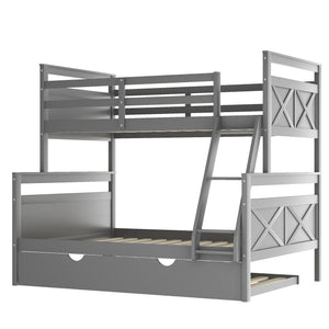 Homeroots Gray Twin Over Full Size Bunk Bed With Trundle  Manufactured Wood And Solid Wood 403910