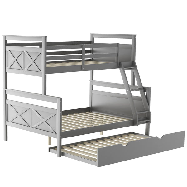 Homeroots Gray Twin Over Full Size Bunk Bed With Trundle  Manufactured Wood And Solid Wood 403910