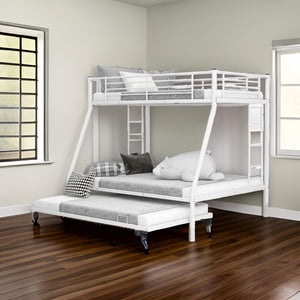 Homeroots White Twin Over Full Size Bunk Bed With Trundle  Manufactured Wood And Solid Wood 403911