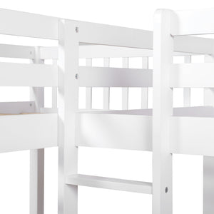 Homeroots White Twin Size L Shaped Double Bunk Bed With Drawer  Manufactured Wood And Solid Wood 403912