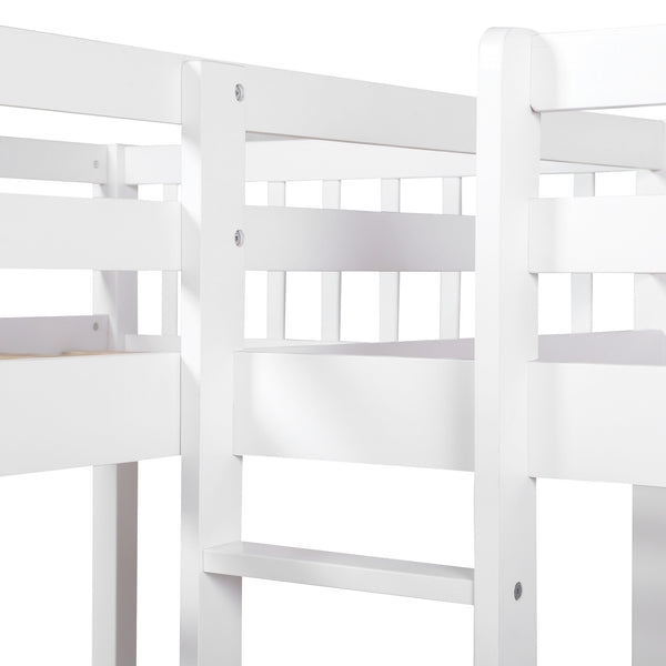 Homeroots White Twin Size L Shaped Double Bunk Bed With Drawer  Manufactured Wood And Solid Wood 403912