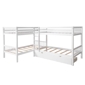 Homeroots White Twin Size L Shaped Double Bunk Bed With Drawer  Manufactured Wood And Solid Wood 403912