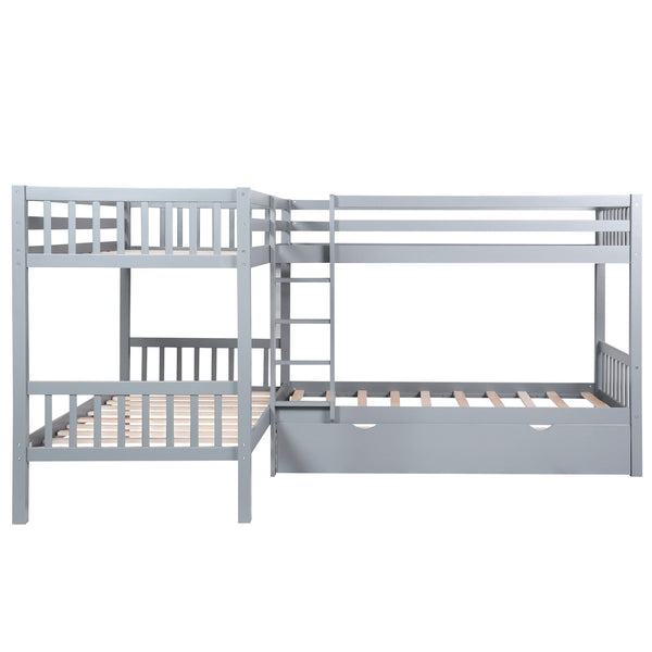 Homeroots Gray Twin Size L Shaped Double Bunk Bed With Drawer  Manufactured Wood And Solid Wood 403913