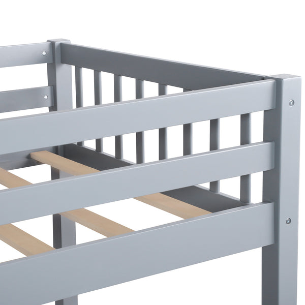 Homeroots Gray Twin Size L Shaped Double Bunk Bed With Drawer  Manufactured Wood And Solid Wood 403913