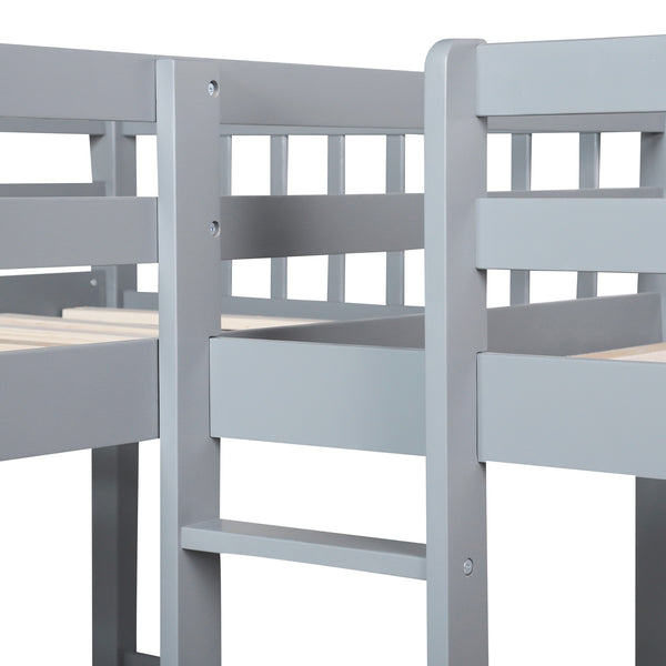 Homeroots Gray Twin Size L Shaped Double Bunk Bed With Drawer  Manufactured Wood And Solid Wood 403913