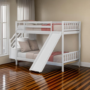 Homeroots White Twin Over Twin Bunk Bed With Stairway And Slide  Manufactured Wood And Solid Wood 403914