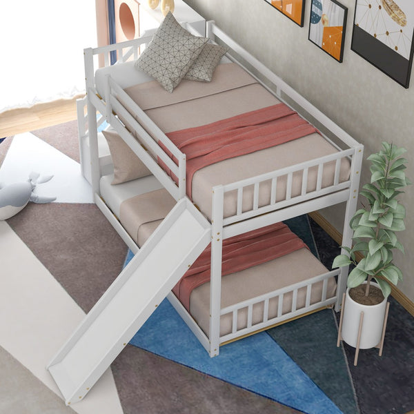 Homeroots White Twin Over Twin Bunk Bed With Stairway And Slide  Manufactured Wood And Solid Wood 403914