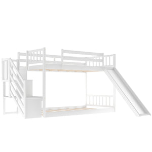 Homeroots White Twin Over Twin Bunk Bed With Stairway And Slide  Manufactured Wood And Solid Wood 403914