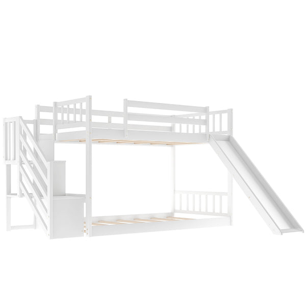 Homeroots White Twin Over Twin Bunk Bed With Stairway And Slide  Manufactured Wood And Solid Wood 403914