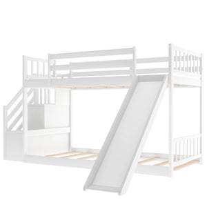Homeroots White Twin Over Twin Bunk Bed With Stairway And Slide  Manufactured Wood And Solid Wood 403914