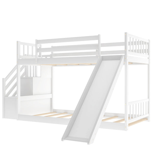 Homeroots White Twin Over Twin Bunk Bed With Stairway And Slide  Manufactured Wood And Solid Wood 403914