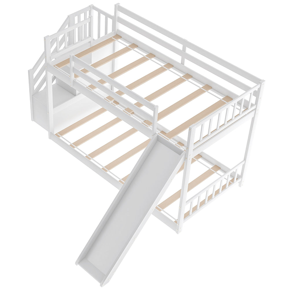 Homeroots White Twin Over Twin Bunk Bed With Stairway And Slide  Manufactured Wood And Solid Wood 403914